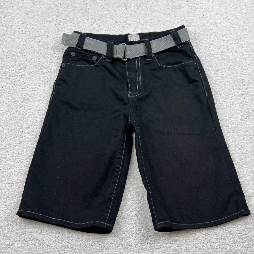 Canyon River Blues Boys Black Denim Shorts 16 With Grey Belt Contrast Stitch
